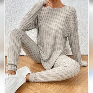 Shein-NWOT Cozy Ribbed Knit Lounge Set, French Terry Luxe Soft Sz.Medium